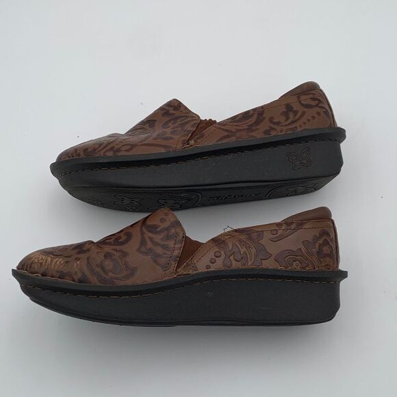Alegria Brown Floral stamped leather Slip-On Shoes nurse teacher comfort shoe 38 - Picture 11 of 14